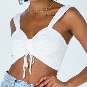 Princess Polly INI White Eyelet Ruched Crop Tank Top 10